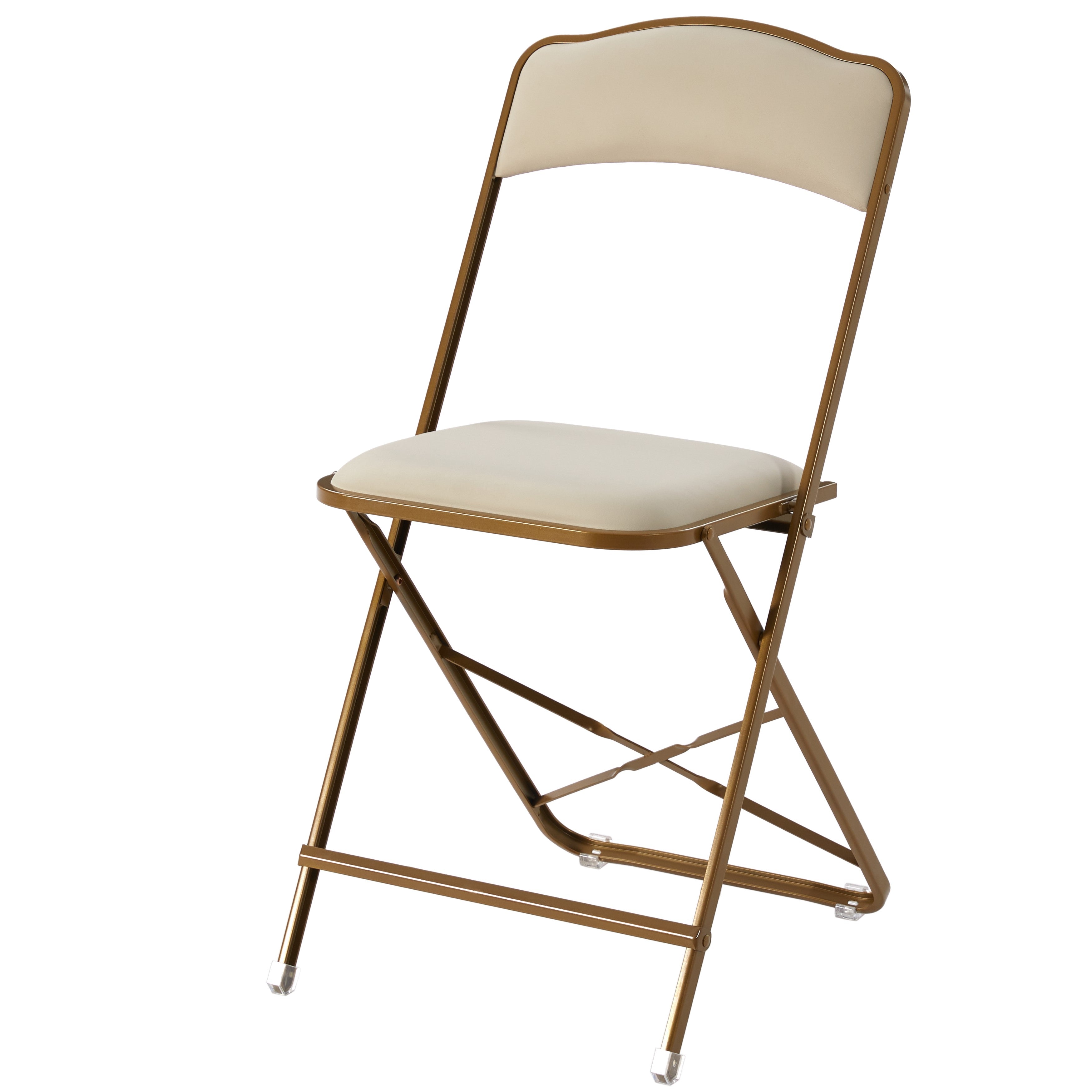 כיסא מתקפל מרופד צבע זהב וריפוד קרם בז דגם ניו יורק
