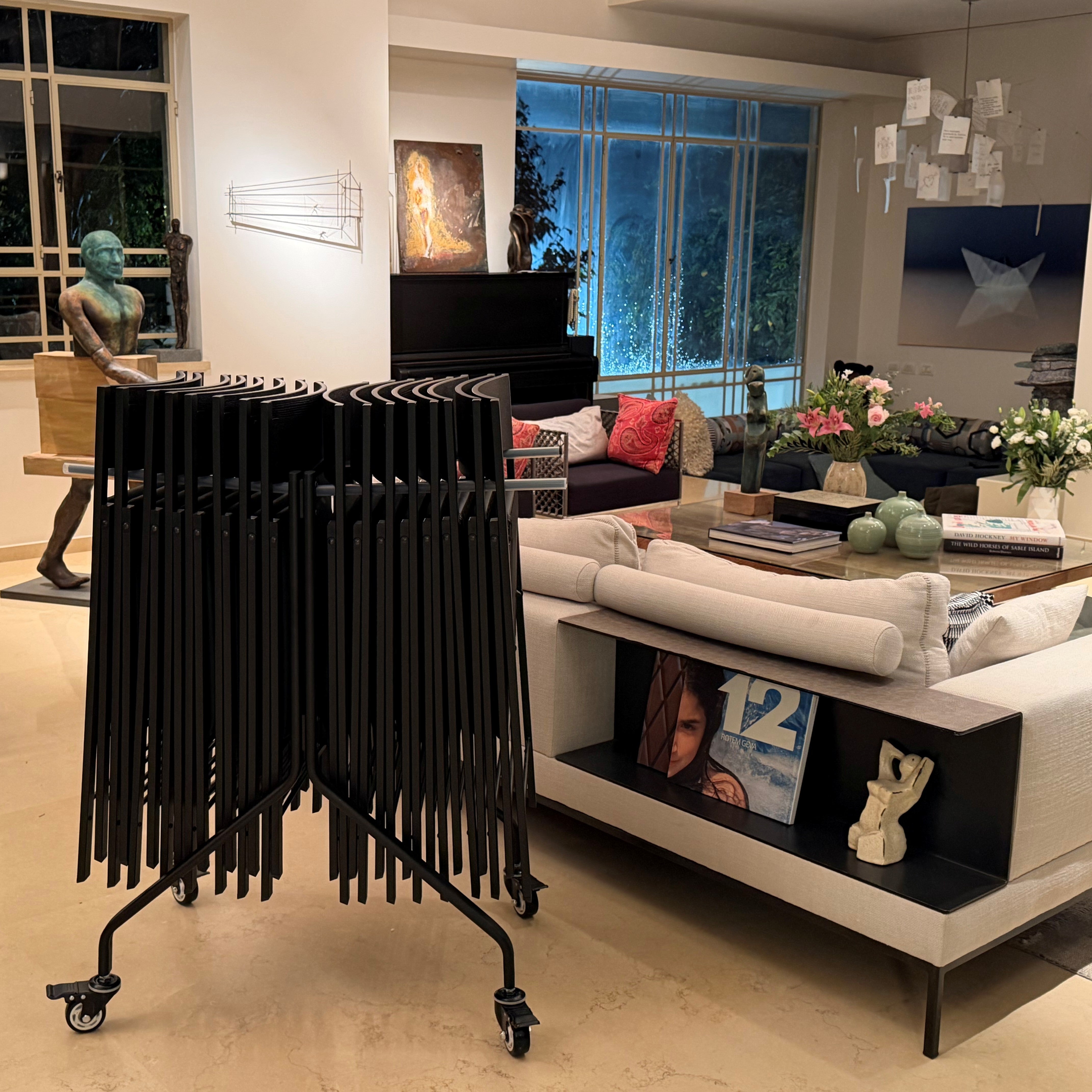 עגלת אחסון ושינוע גדולה משודרגת לכסאות מתקפלים