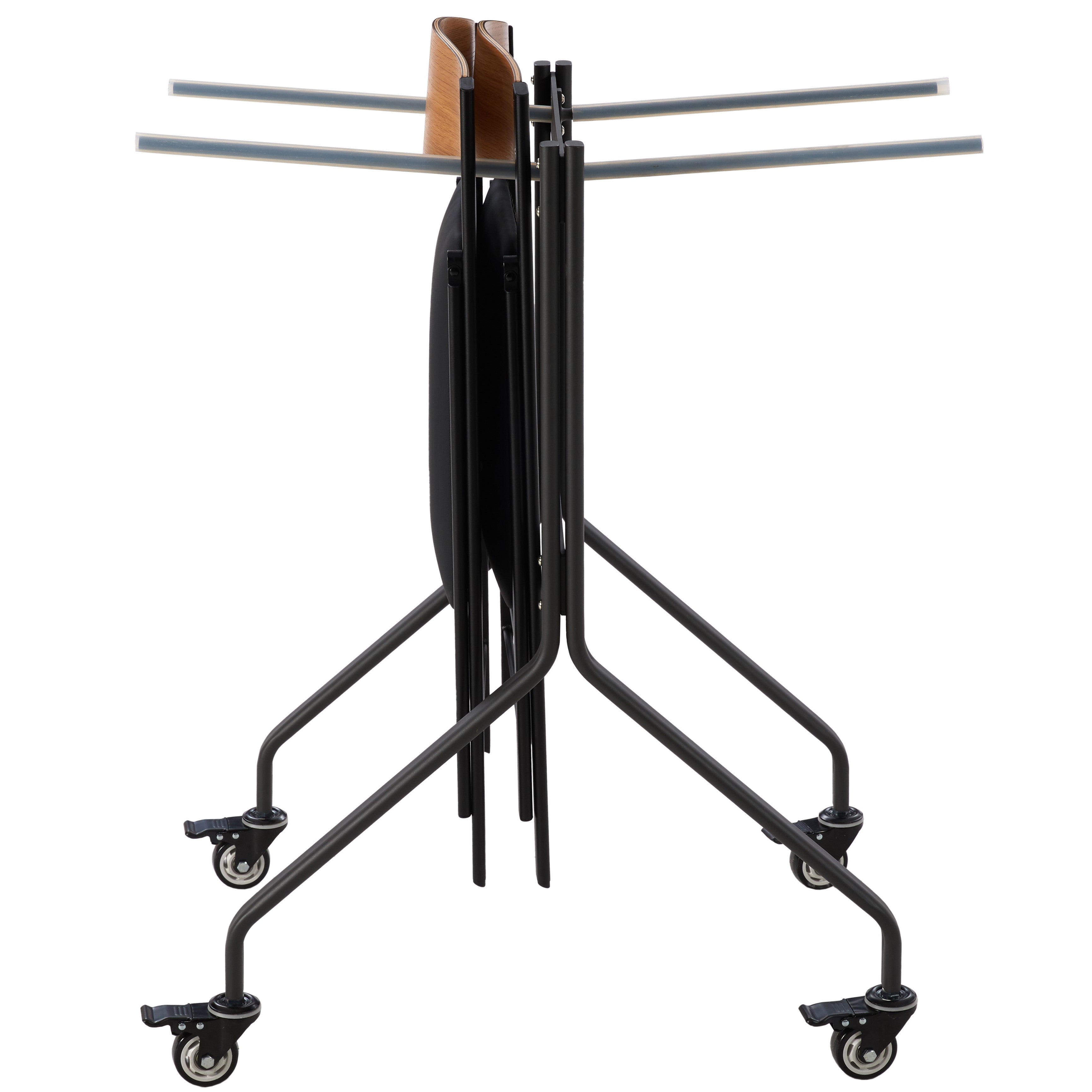 עגלה מקצועית איכותית לאחסנה ושינוע כיסאות מתקפלים לשימוש ביתי או משרדי או עסקי קיבולת עד 30 כיסאות מתקפלים תלוי דגם