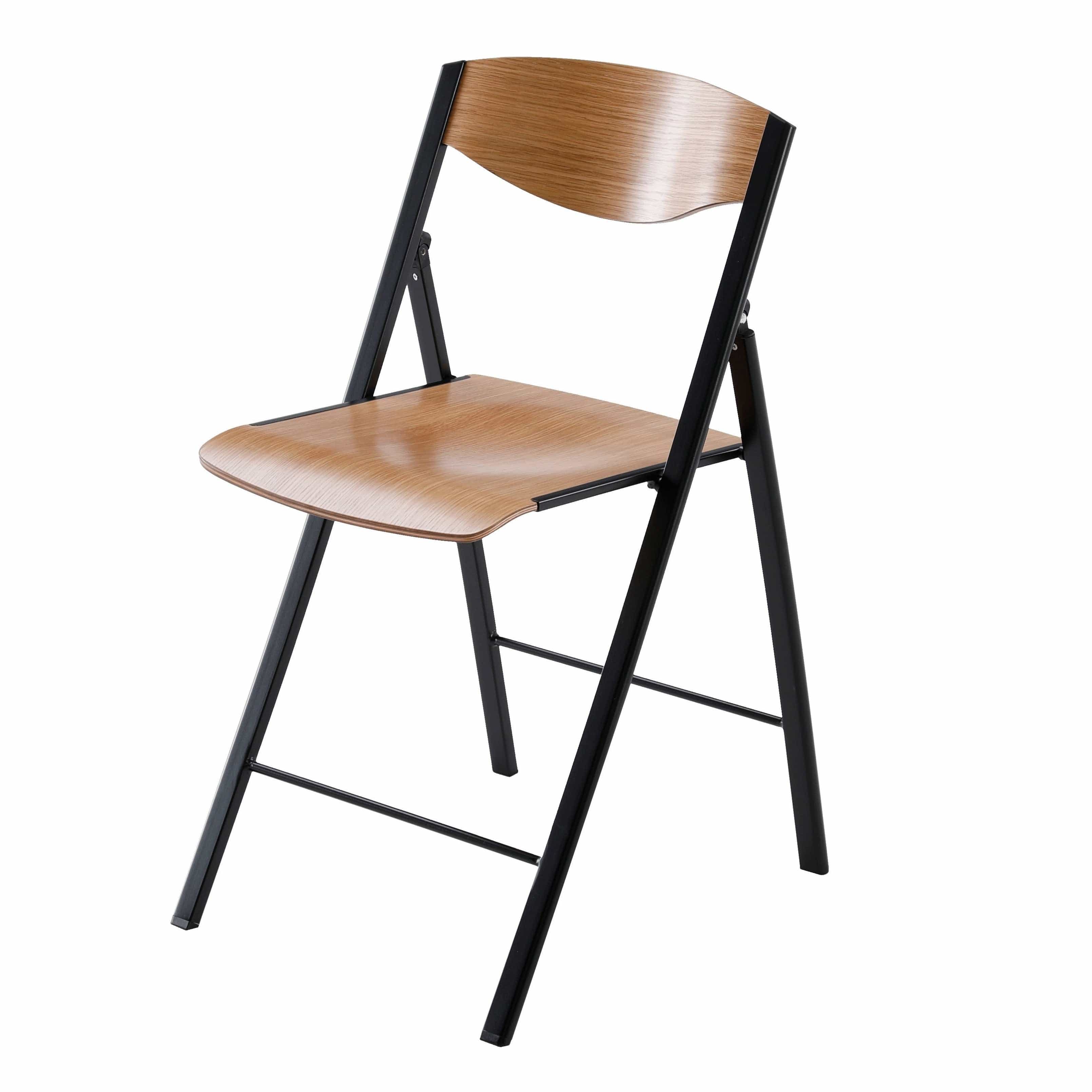 Foldees Boston model designer folding chair, black metal frame, teak color solid wood seat, matching teak wood stylish rounded backrest,  designer folding chair כסא מתקפל מעוצב מסגרת צבע שחור ומושב וגב מעוגל עץ  מלא בגוון טיק