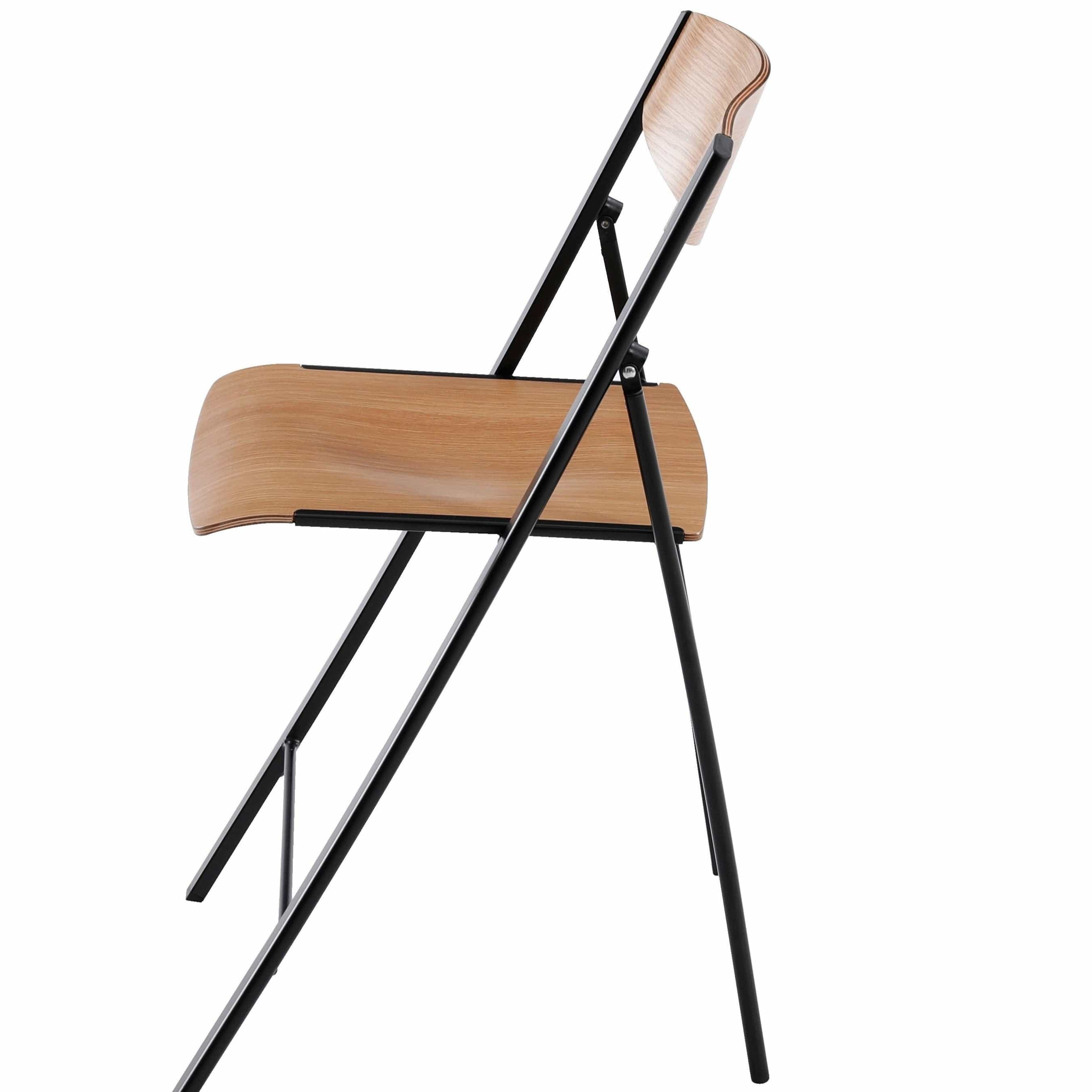 Foldees Boston model designer folding chair, black metal frame, teak color solid wood seat, matching teak wood stylish rounded backrest,  designer folding chair כסא מתקפל מעוצב מסגרת צבע שחור ומושב וגב מעוגל עץ  מלא בגוון טיק