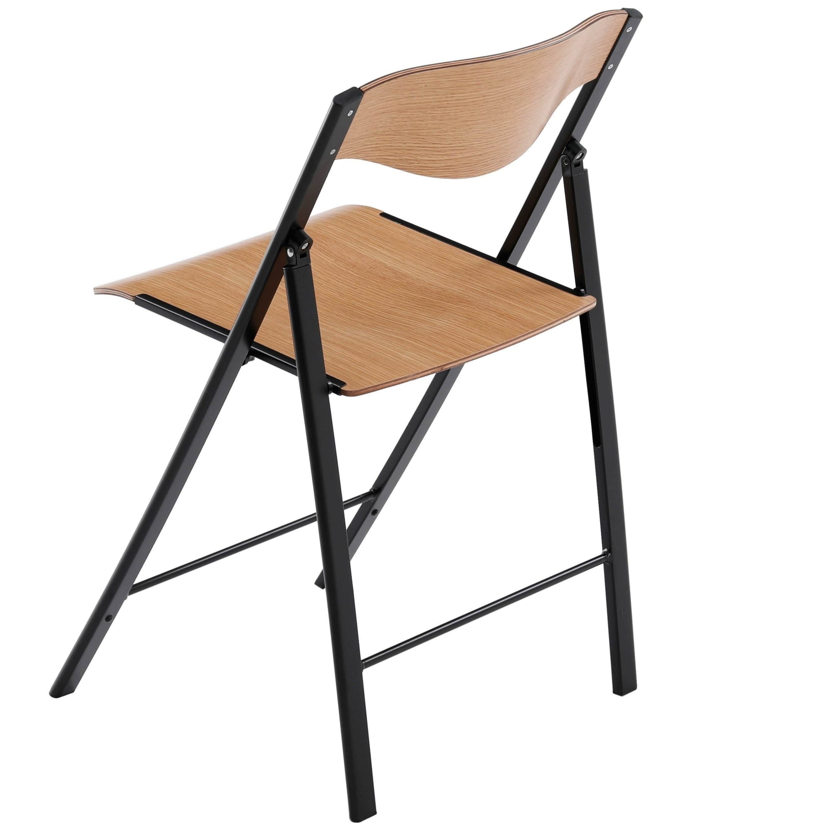 Foldees Boston model designer folding chair, black metal frame, teak color solid wood seat, matching teak wood stylish rounded backrest,  designer folding chair כסא מתקפל מעוצב מסגרת צבע שחור ומושב וגב מעוגל עץ  מלא בגוון טיק