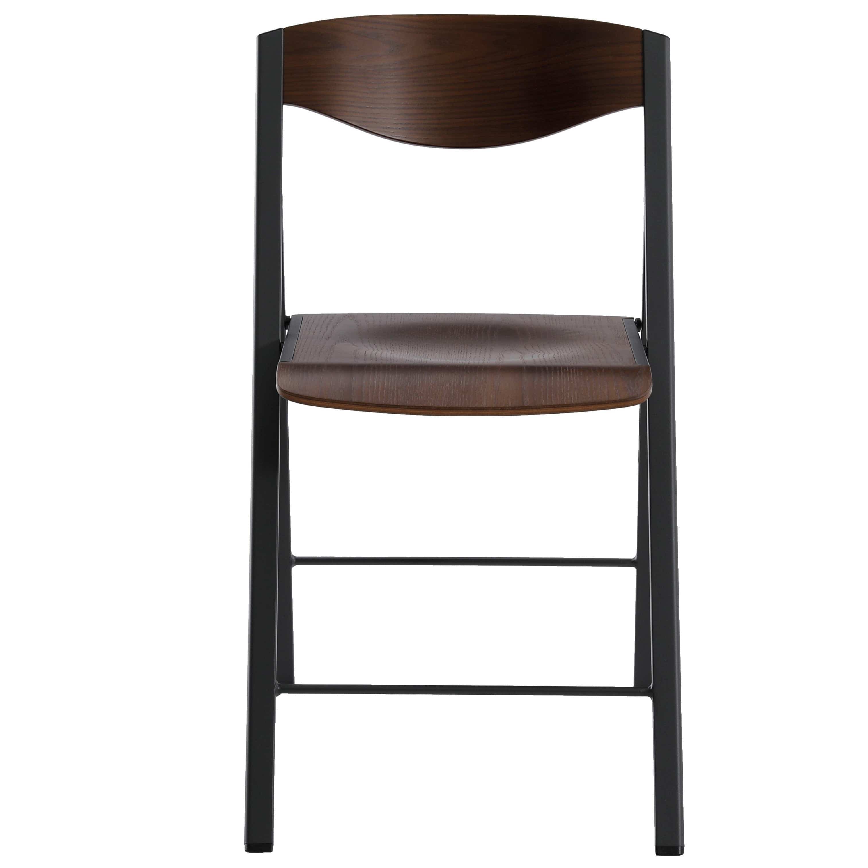 Foldees Boston model designer folding chair, black metal frame, dark teak color solid wood seat, matching dark teak wood stylish rounded backrest,  designer folding chair כסא מתקפל מעוצב מסגרת צבע שחור ומושב עץ מלא וגב עץ מעוגל בגוון טיק כהה