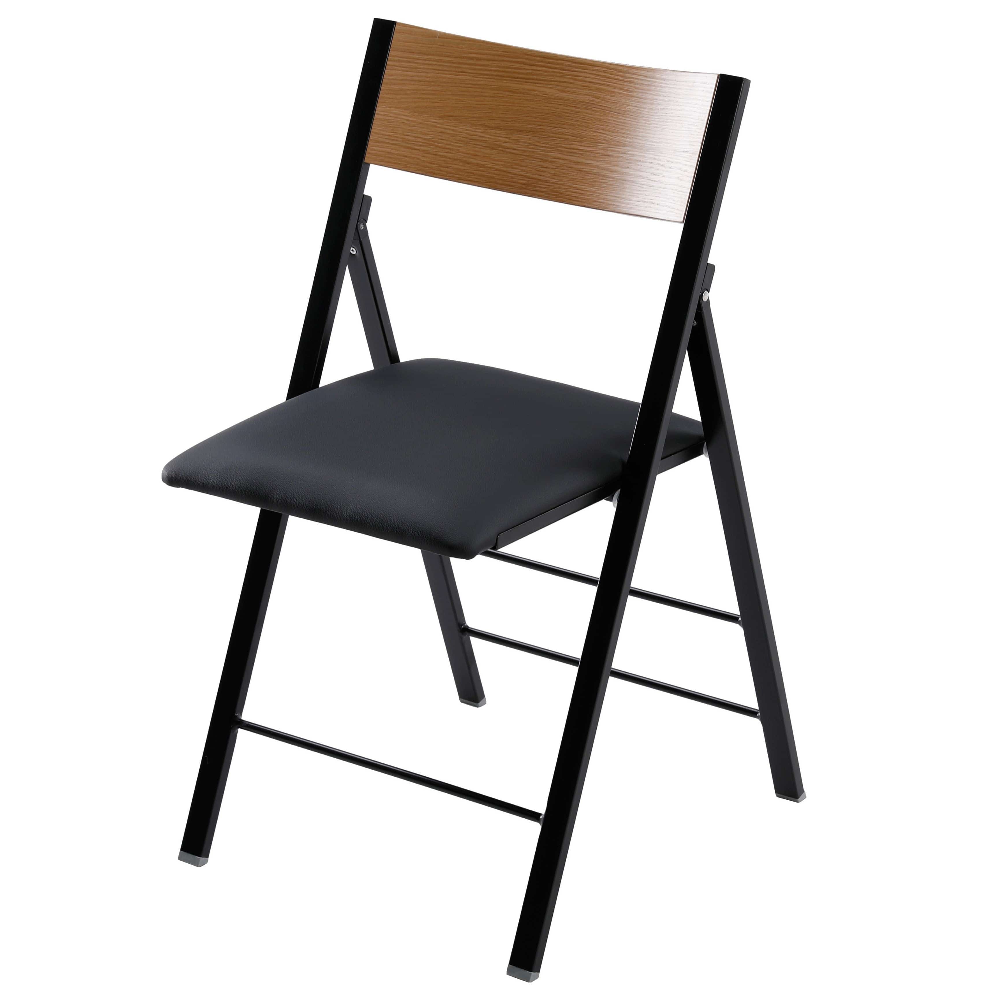 כסא מתקפל דגם שיקאגו מרופד בצבע שחור ועץ טיק