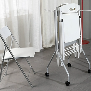 storage and transport cart, white color, for Foldees folding chairs for easy compact storage of folding chairs